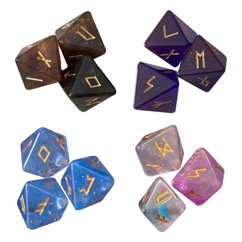 【Rove-Shop】 Bộ 3 Con Xúc Xắc Rune 8 Mặt Xúc Xắc Đa Diện Các Loại Nhựa Resin CuộN Bảng Bói Toán Thẻ Tiệc Đồ Chơi Trò Chơi
