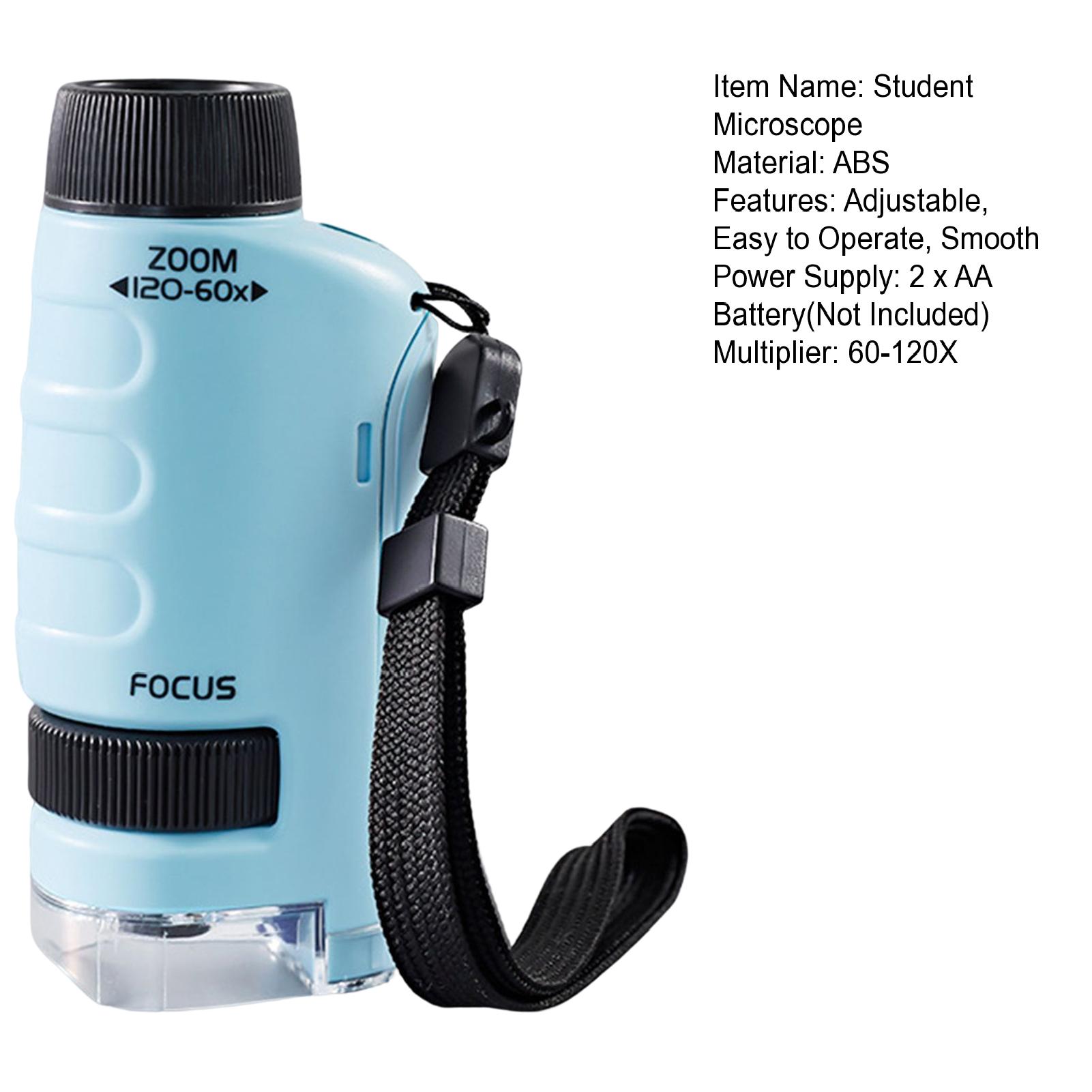 HZY 60-120X Student Microscope Protect Eyesight Practical Ability Nature-Watching Adjustable Focusing Mini Pocket Microscope Toy Daily Use