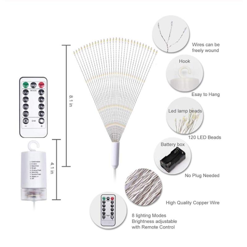 Festival Hanging Starburst String Lights 150-200 Leds Firework Lights Copper Wire Starburst String Lights 8 Modes on Ba ttery with Remote Hanging Fairy Lights Party Patio Garden Decor