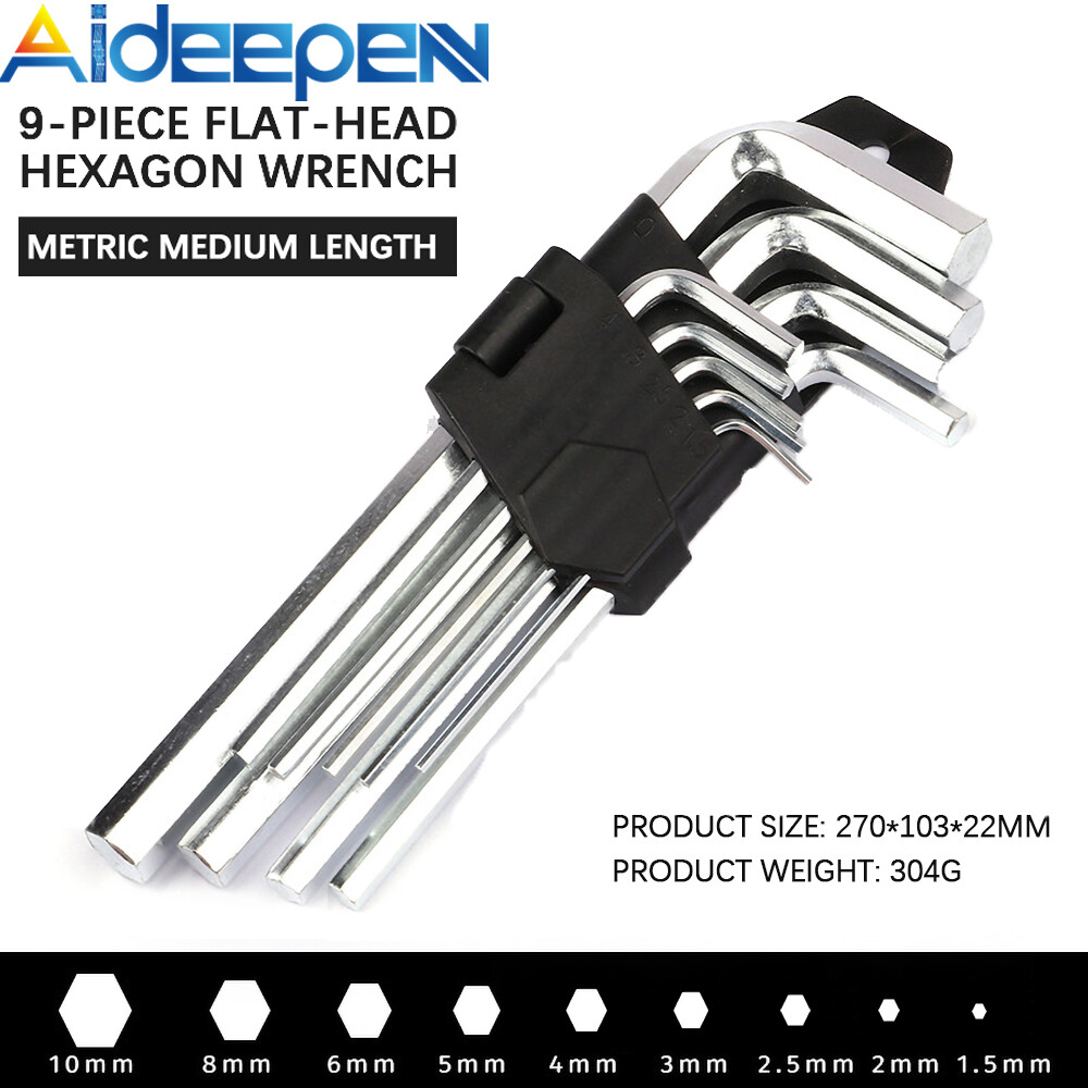 Original Aideepen 9PCS/Set Flat Head Metric Allen Key Screwdriver Tool Power Drill Metric Tool Set Optional Length