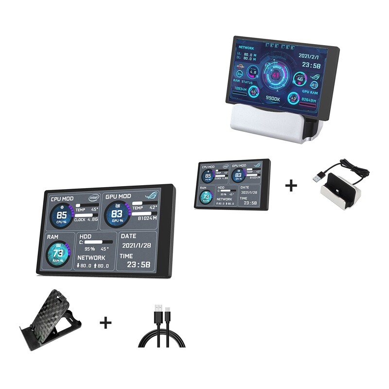 New 3.5 Inch IPS TYPE-C Secondary Screen Computer CPU GPU HDD MonitorUSB Display For Freely AIDA64 Mini Monitor