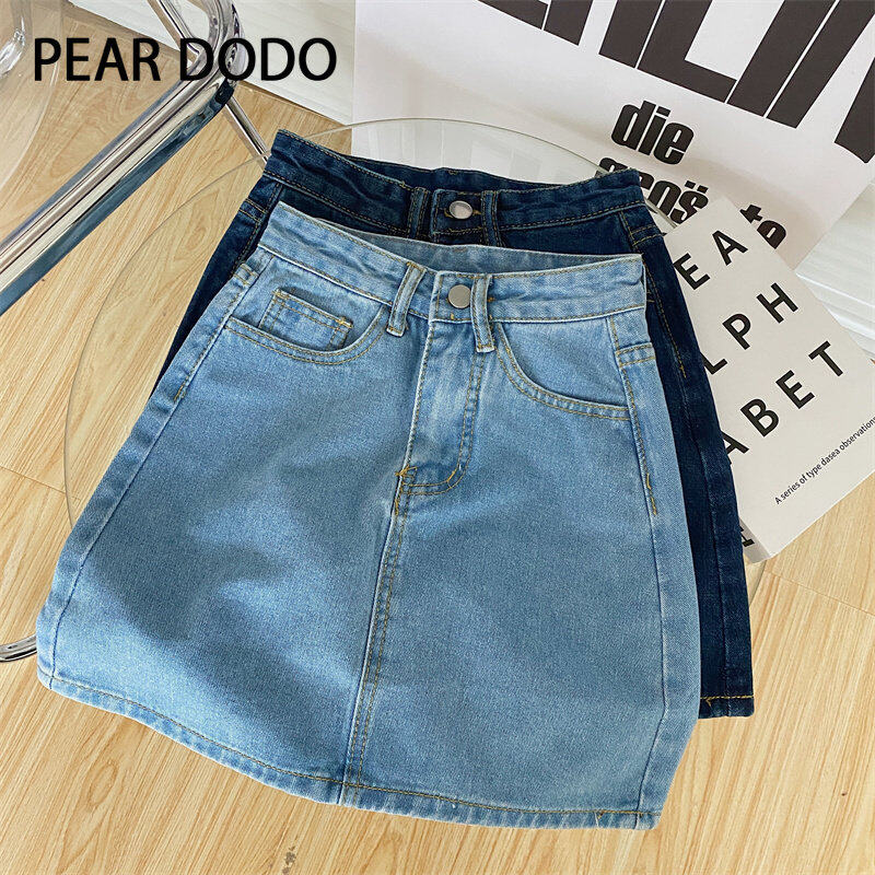 TOP★Váy PEAR DODO Hàn Quốc Denim Cạp Cao Cho Nữ 925