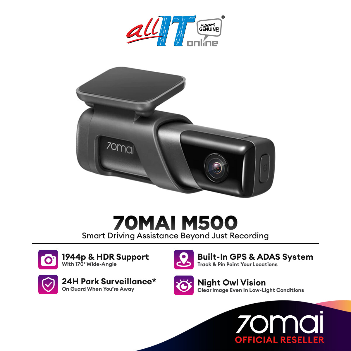 70mai M500 Dash Cam 1944P HD with Built-In GPS and ADAS ( 32GB / 64GB ...