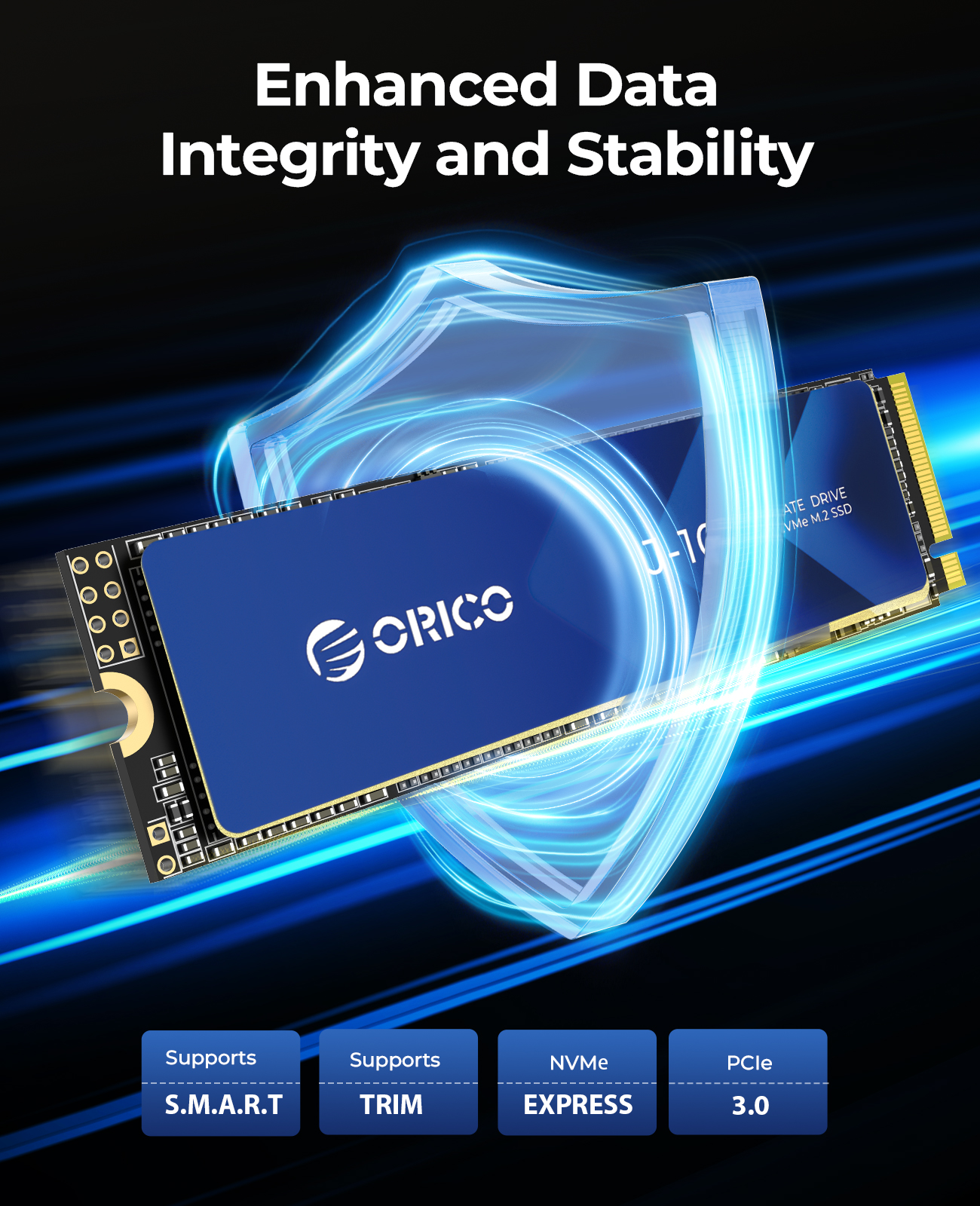 ORICO PCIe3.0 Gen3x4 M.2 NVMe SSD with Heatsink Up to 3100MB/s 512GB/1TB/2TB 2280 Internal Solid State Drive SLC for Laptop PC Desktops -J10