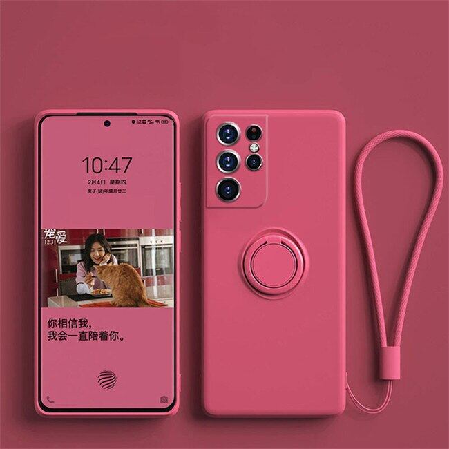 Ốp Điện Thoại Có Nhẫn Nam Châm Silicon Lỏng Cho Samsung Galaxy S22 Ultra S20 FE S21 S9 S10 Plus Note 20 Ultra 10 Plus Ốp
