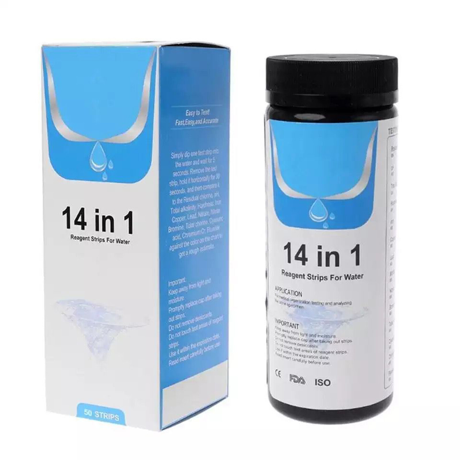 Baoblaze 50 Pcs 14-in-1 Home Drinking Water Test Strips Kit Water Quality Test Tool