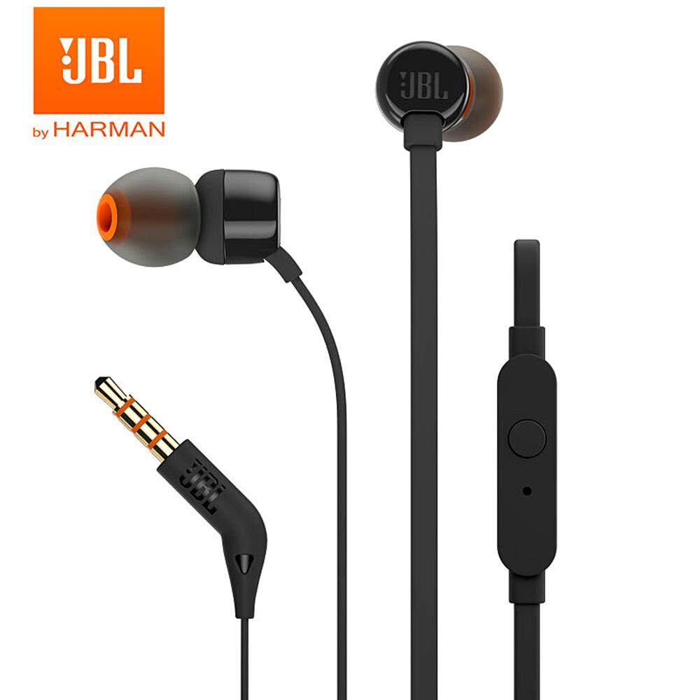 JBL T110 3.5 มม.เฮดโฟนแบบเสียบหูสเตอริโอหูฟังเบสหูฟังสำหรับเล่นกีฬา IN-LINE Control แฮนด์ฟรีพร้อมไมโครโฟน