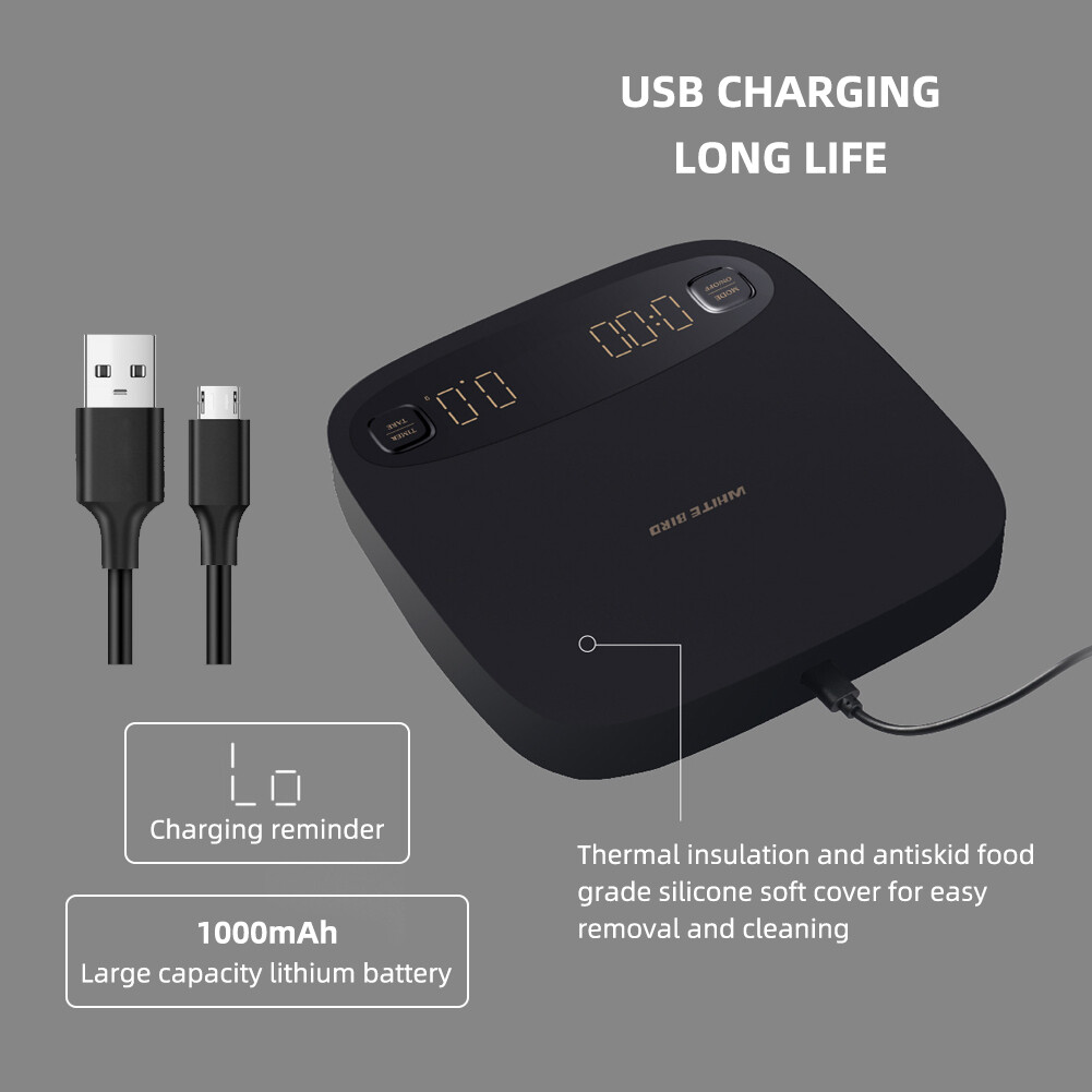 yieryi 2KG Coffee scale Electronic smart touch scale USB Kitchen Scale Digital Drip Espresso scale Anti-Slip