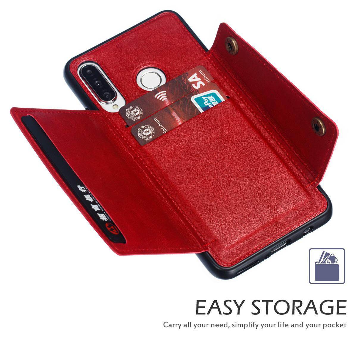 Cho Huawei p30lite & Nova 4E da trường hợp nhiều Folio lật Bìa Wallet trở lại trường hợp vỏ, có thể làm việc với gắn trên xe hơi, ẩn thẻ tín dụng ID khe giữ, retro nút kim loại clasp, đứng hỗ trợ