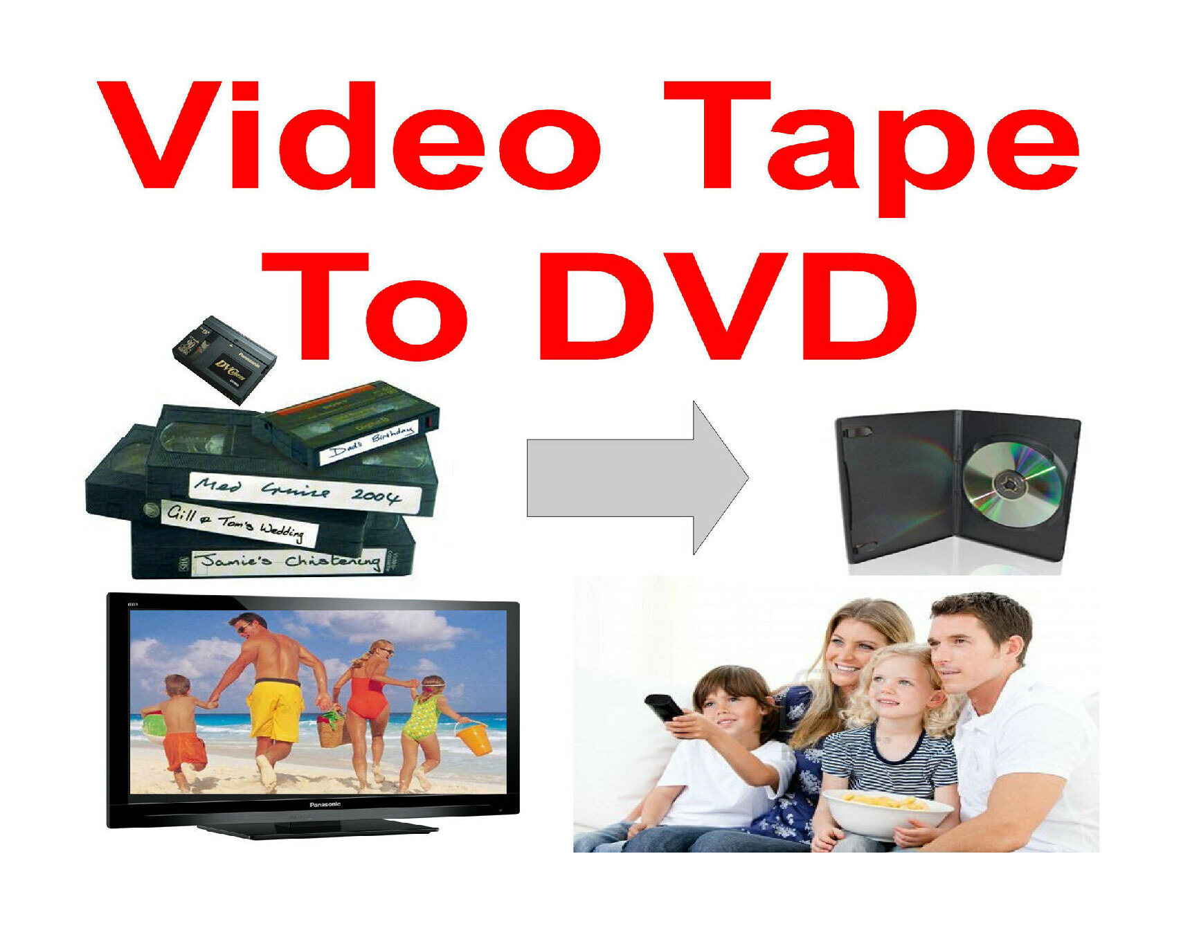 Digitalise VHS Video Tape Convert Transfer Copy onto DVD Disc Transfer