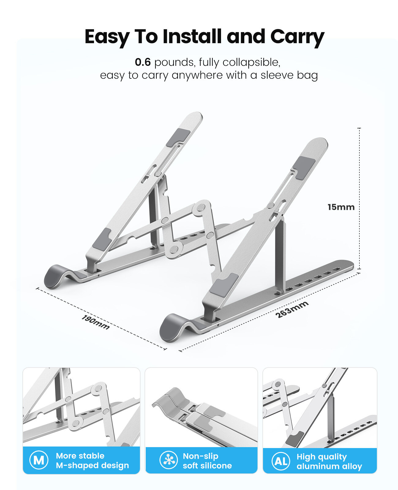 ORICO Foldable Laptop Stand Holder Riser Portable Adjustable Aluminum Notebook Stand Computer Stand 7 Angles for MacBook Tablets