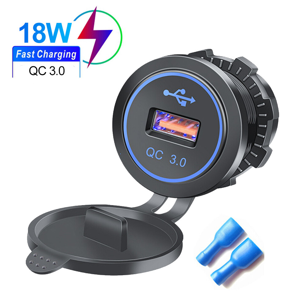 12v/24v usb car charger socket waterproof type c qc 3.0 18w outlet adapter with for car marine rv atv motorcycle truck