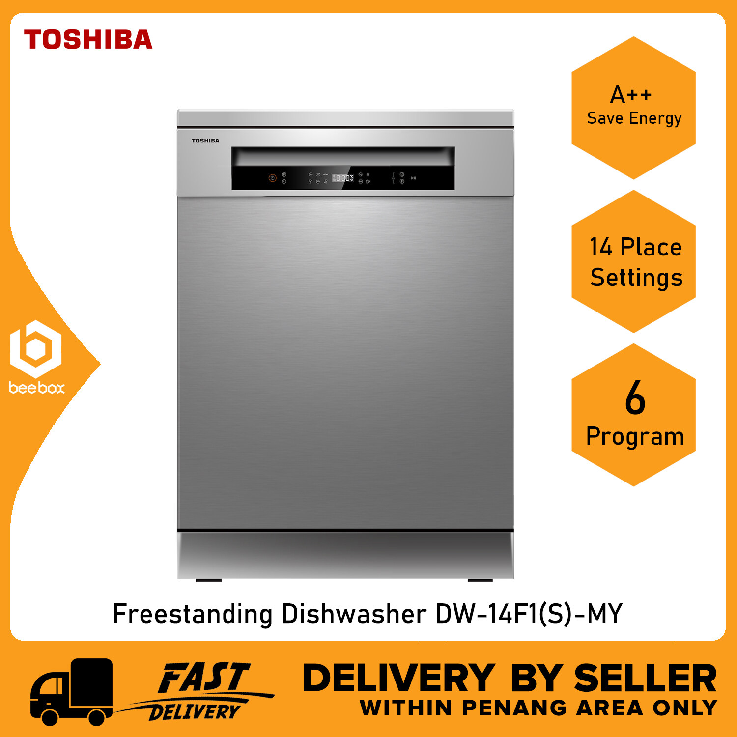 [PENANG ONLY] Toshiba DW14F1 Free Standing Dishwasher UVLED AntiBacterial Dual Wash Zone 14
