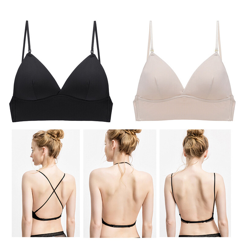 INTIMA Backless Bra for Women Low Back Underwear French Thin Cup Triangular Wireless Lingerie Multi-purpose Convertible Seamless Bralette Wedding Party