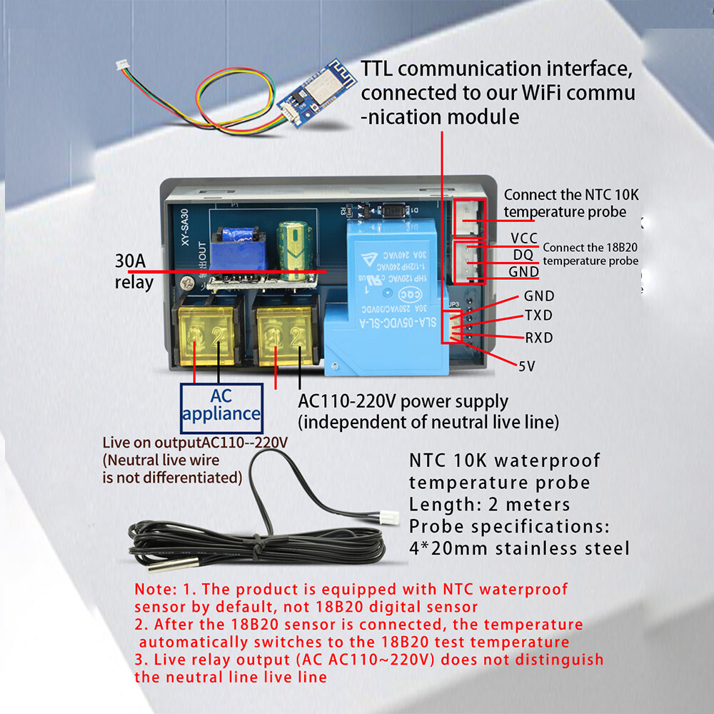 Aideepen WIFI Thermostat Temperature Controller SA30 Digital Display Temperature Regulator 110V-220V Heating Controller