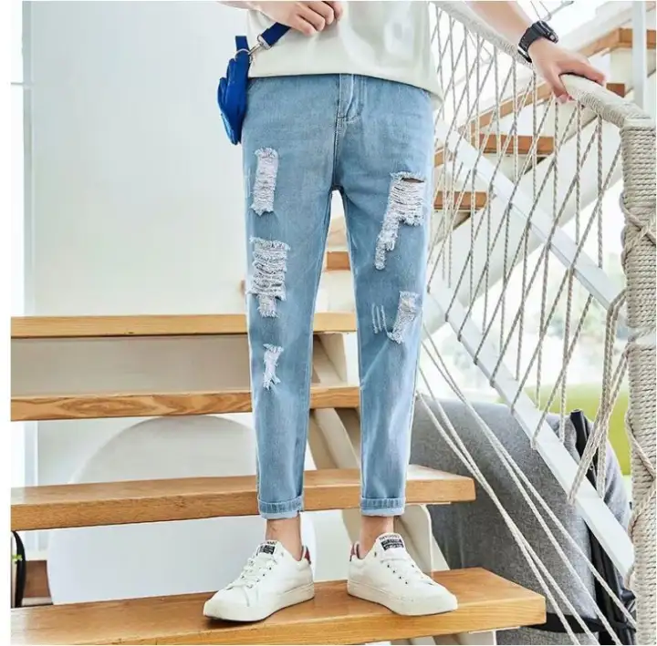korean ripped jeans mens
