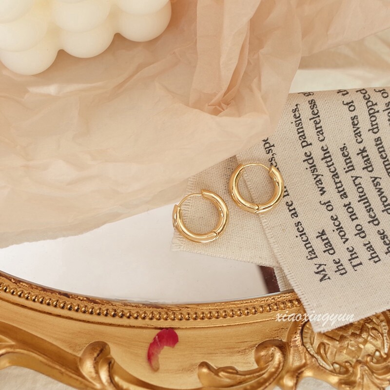 1 Đôi Bông Tai Vòng Nhỏ Cơ Bản Khuyên Tai Tròn Mạ Vàng 14K Đơn Giản, Huggie Earrings Stud