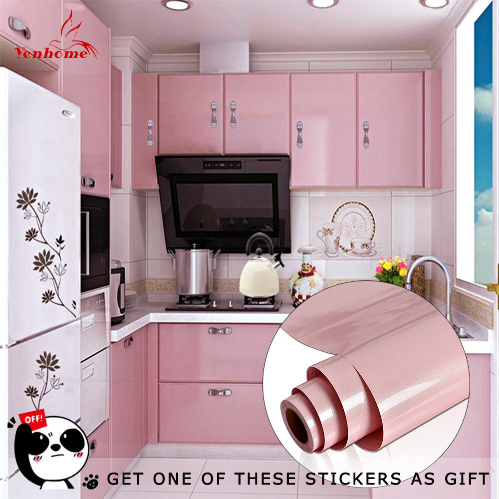 Yenhome High Glossy Light Pink Vinyl Contact Paper for Cabinets Kitchen Countertops Peel and Stick Shelf Liner Waterproof Removable Wallpaper 40cm*1m