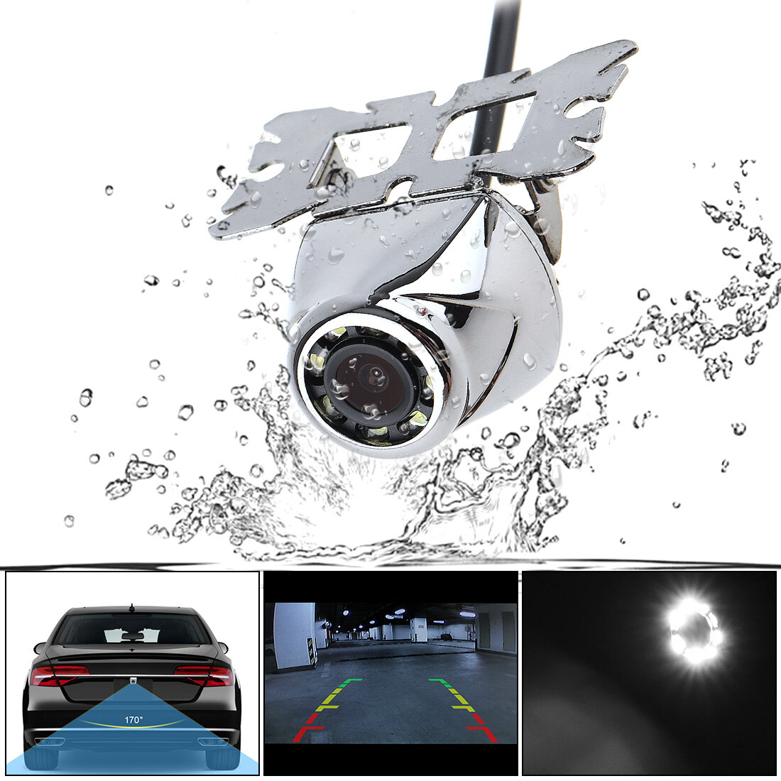 Camera quan sát phía sau xe ô tô, camera quan sát phía sau xe hơi chống nước, hỗ trợ lùi đỗ xe tầm nhìn ban đêm 170 độ góc rộng 8 đèn led
