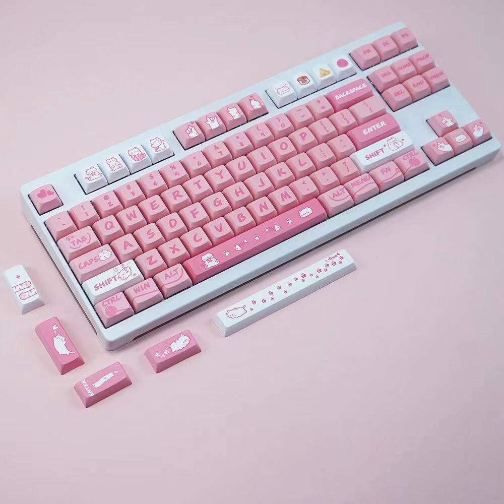 【Keycap only】pink Cat Keycap 126 phím xda hồ sơ PBT thăng hoa Keycaps cho tùy chỉnh Bàn Phím Cơ keychron/RK61/gk61/Anne Pro 2