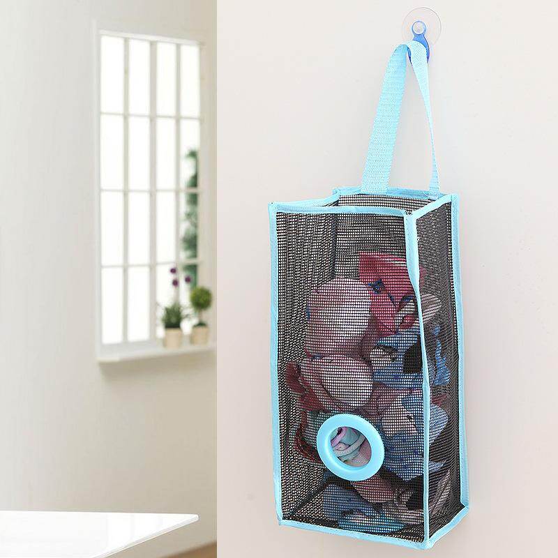 Kitchen Wall Mount Hanging Mesh Garbage Bag Organizer Dispenser Reusable Grocery Bags Holder Net Trash Bag Storage
