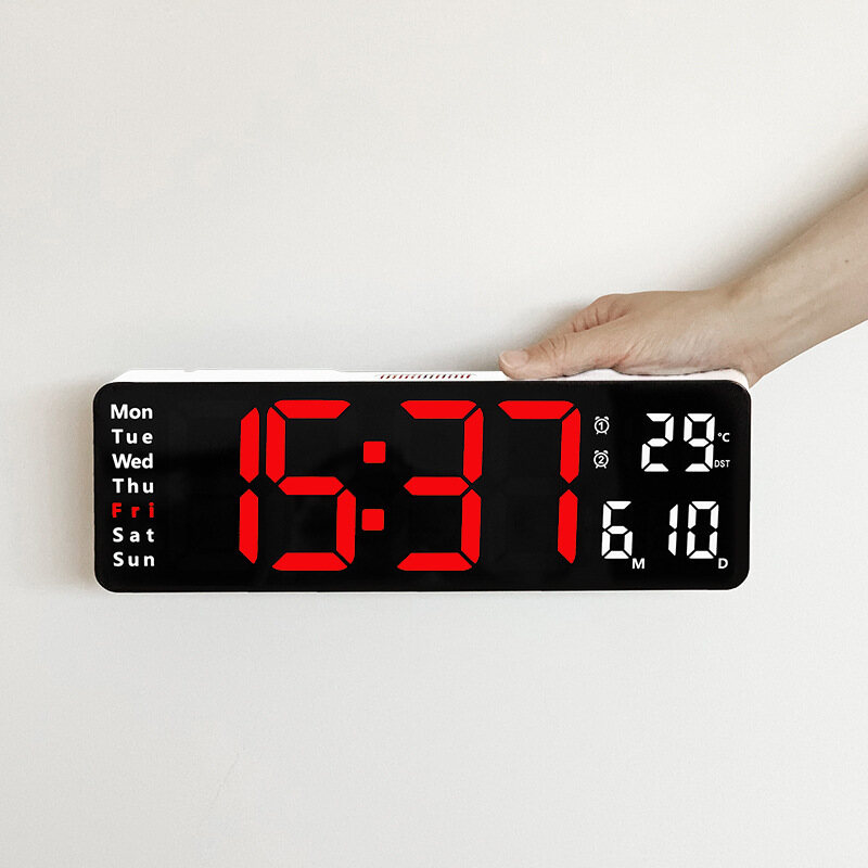 Clock 13 inch simple sitting and hanging dual-use large font electronic clock multiple groups of alarm clock temperature week on the same screen