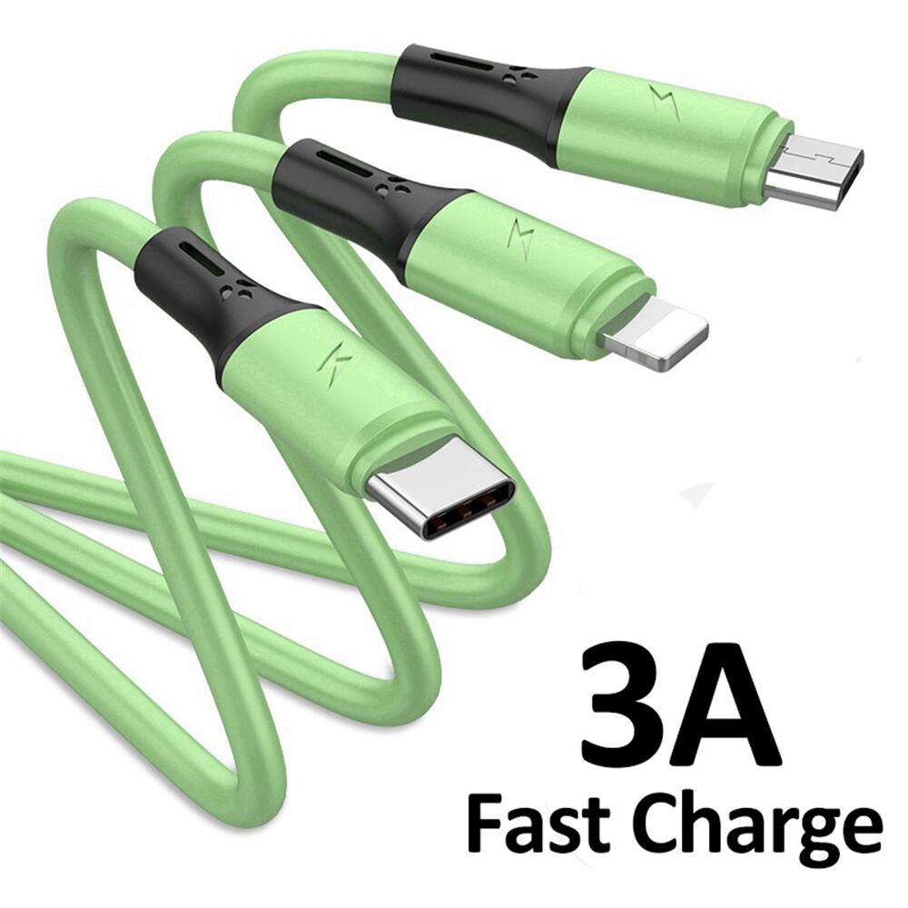 Lenuo 1.2M Liquid Silicone 3 In 1 Fast Charging Cable Usb To Lightning / Type C / Micro USB Charging Cable For IPhone Samsung Huawei Xiaomi Vivo Oppo USB Cable