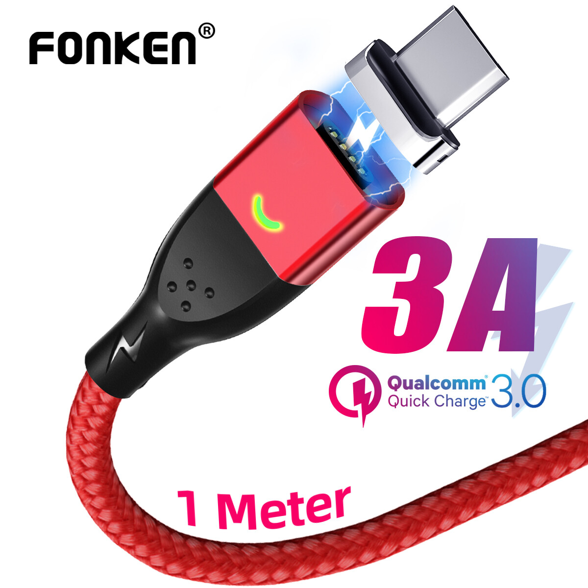 FONKEN Micro USB Magnetic Cable 3A android Phone Magnet Cable Quick Charger USB Charge Cord Mobile Fast Charging Wire