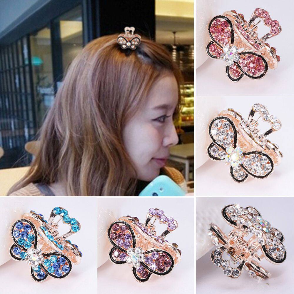 Accessories Gifts Girls Women Hair Clip Claw Crystal Rhinestone Claw Barrette Mini Butterfly Hairpins