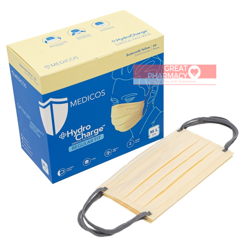 MEDICOS HYDROCHARGE SURGICAL FACE MASK REGULAR FIT BUTTERMILK YELLOW