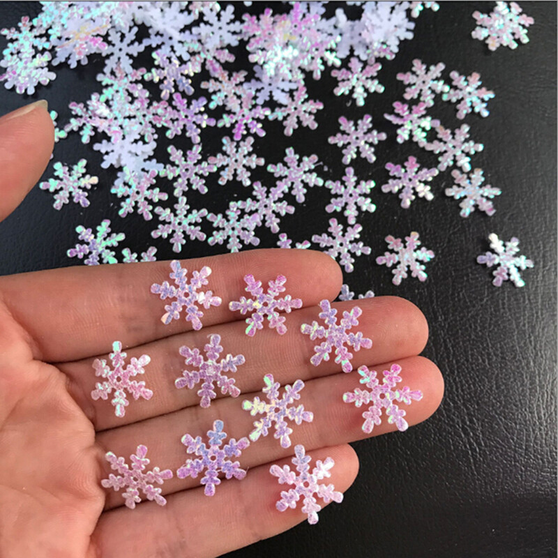 300pcs/bag 2cm Classic Shiny Snowflake Ornaments Christmas Tree Holiday Party Home Decor