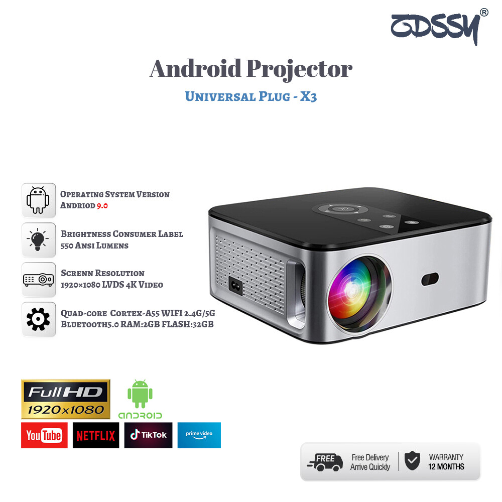 Zdssy x3 projector with 5g wifi and bluetooth android 9.0, 550 ansi full hd 1080p outdoor projector 4k support, auto/4p/4d keystone & 50% zoom, movie projector compatible with phone/laptop/tv stick/ps5