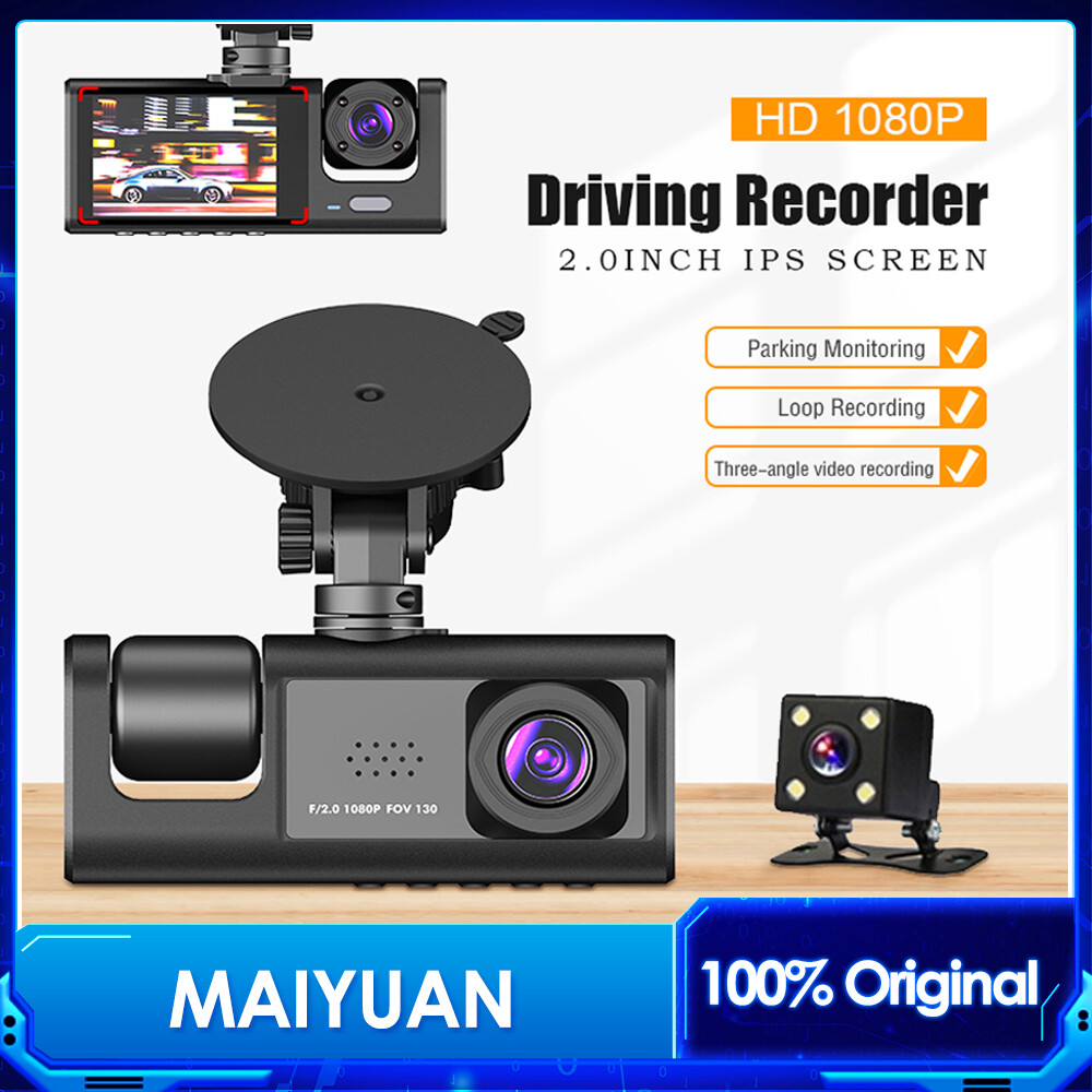 Car Dash Cam 1080P Full HD 3 Lens 2.0 Inch Screen, Front+Inner+Rear