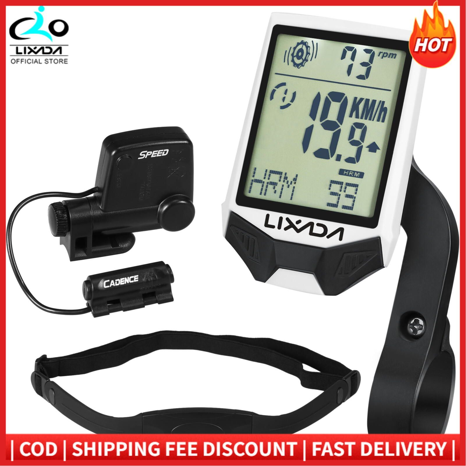 Lixada Cycling Wire less Computer with Heart Rate Sensor Multifunctional Rainproof Cycling Computer with Backlight LCD