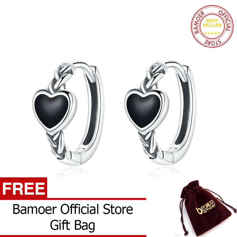 BAMOER Genuine 925 Sterling Silver Antiallergic Black Love Earrings for Women Animal Fashion women Jewelry BSE456