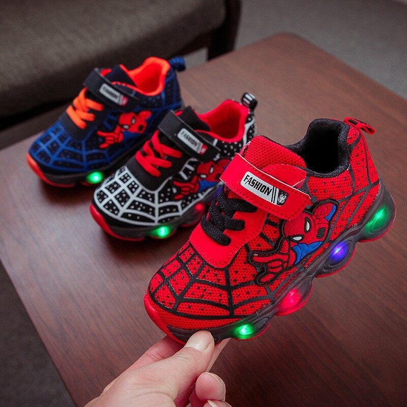 New Children Spiderman Shoes Night Flash Sports LED Light Shoes for Kids  Sneaker Boys Girls Toddler Shoes | Lazada Singapore