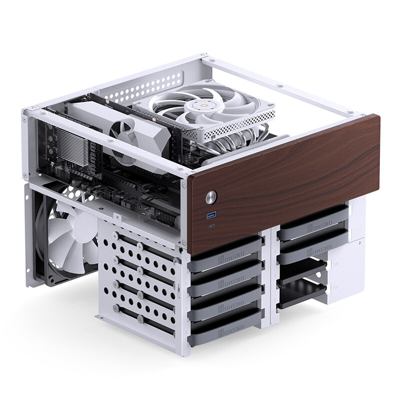Jonsbo N4 NAS Máy tính để bàn Chassis ITX / M-ATX trường hợp máy tính 8 ổ cứng vị trí hỗ trợ 230mm Card đồ họa SFX mũi dao điện PC trường hợp vỏ máy tính để bàn
