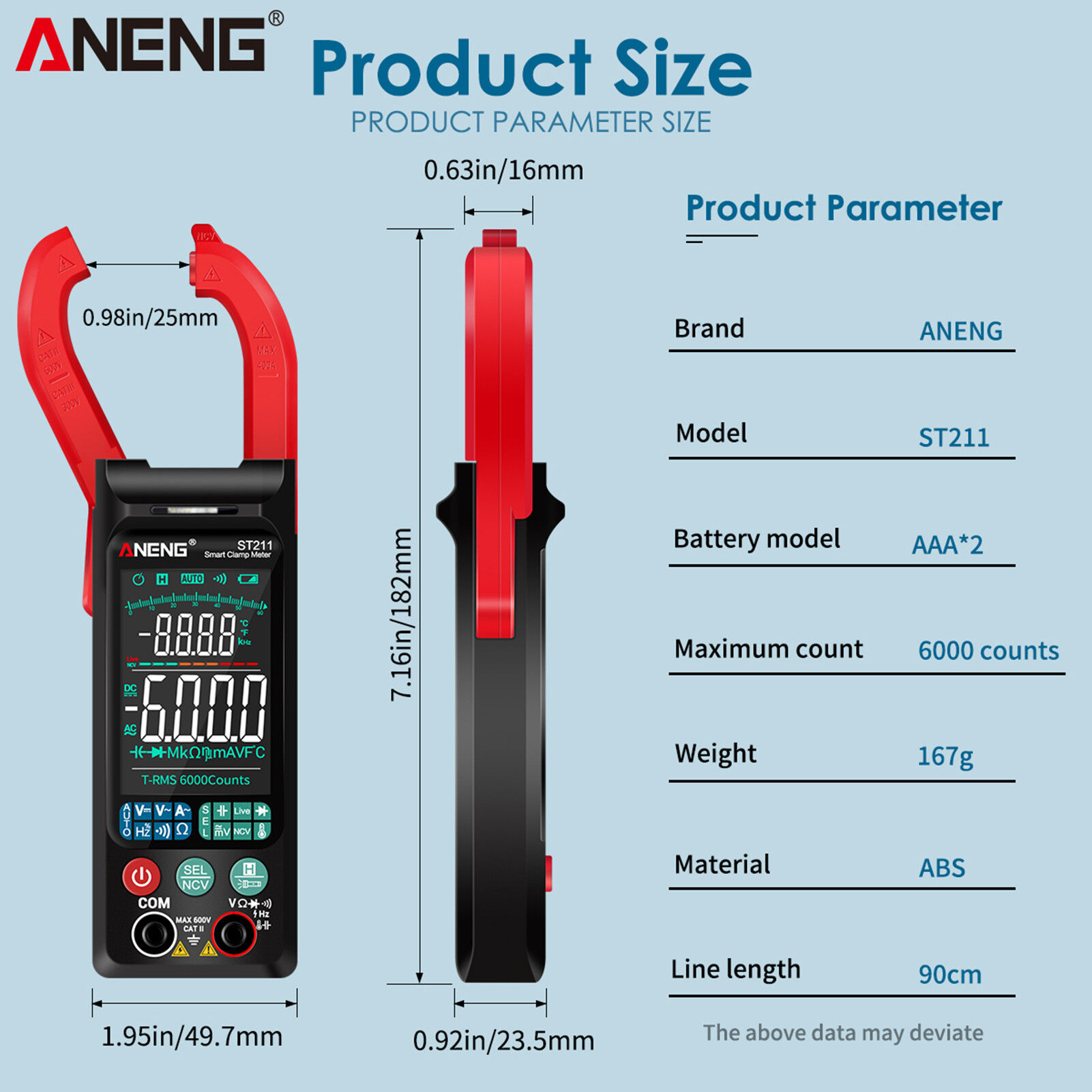 ANENG ST211 6000 Counts Digital AC Current Clamp Meter 400A Automatic Range Multimeter with Backlight Voltage Meter Clamp Gauge NCV Test Clamp Ammeter Universal Meter Tester
