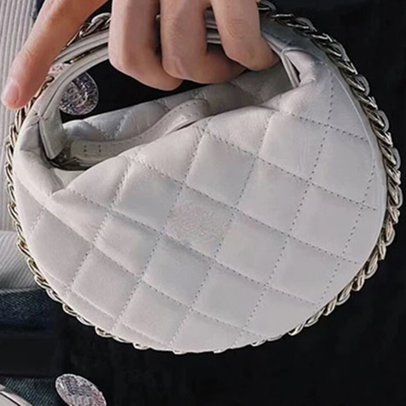IELGY chain bag women's niche silver fold oval high-quality texture drawstring design