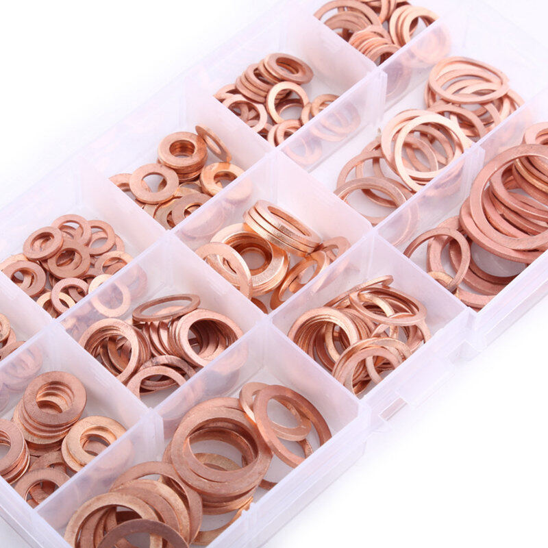 280pcs Professional Assorted Copper Washer Gasket Set Flat Ring Seal Assortment Kit M5-M20 with Box For Hardware Accessories