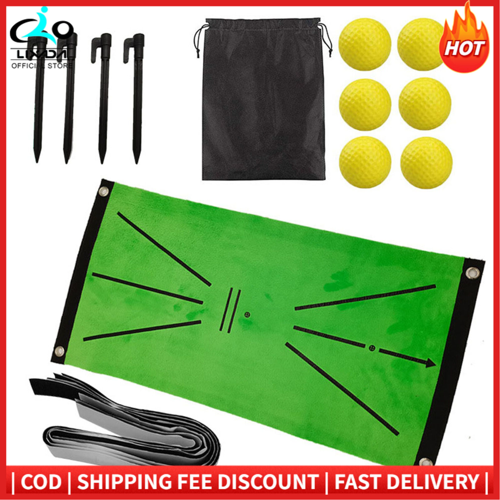 Golf Hitting Mat for Swing Detection Batting Portable Golf Practice Training Aids Rug 24x12 In-ch with 6 Golf Balls for Home Office Outdoor