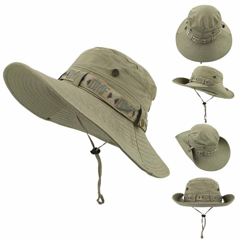 Outdoor Bucket Hat Riding Hiking Fishing Climbing Jungle Hat Cap UV Protection Brim Quick-drying Breathable Sun Hats