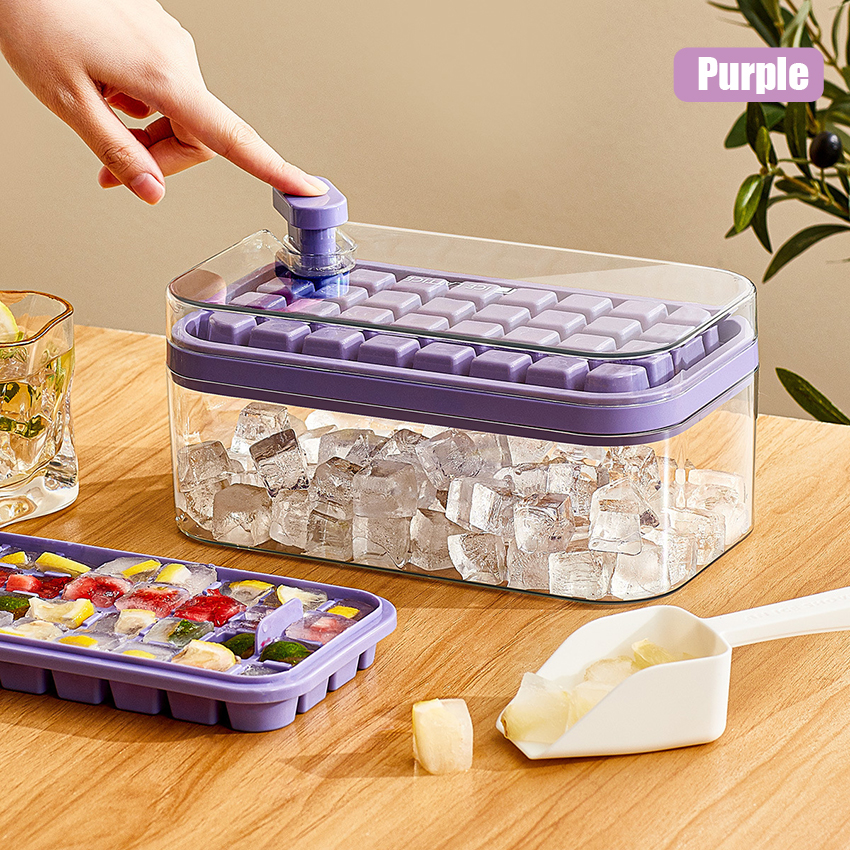1Pc One-button Press Type Ice Mold Box Plastics Ice Cube Maker Ice Tray Mold With Storage Box With Lid Bar Kitchen Accessories