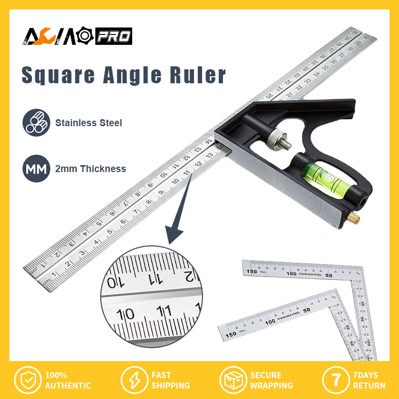 AumoPro 1 Chiếc Đồng Hồ 300Mm Điều Chỉnh Thước Kẻ Góc Vuông Kết Hợp Độ 45/90 Độ Với Ống Bọt Nước Thợ Mộc Đa Năng Công Cụ Đo Lường