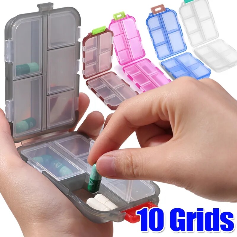10-grid Mini Pill Storage Box Travel Portable Double-layer Folding Pill Box