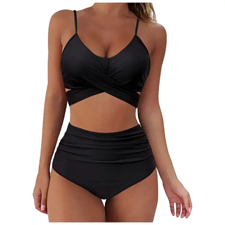 Womens Retro Conservative Split Swimwear Two Pieces Floral Push Up Padded Bikini Women Bikini Sets High Waisted Swimsuit