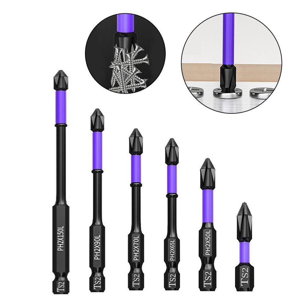 Unnicoco 6Pcs PH2 Non-slip Cross Screwdriver Batch Head 25/50/65/70/90/150mm
