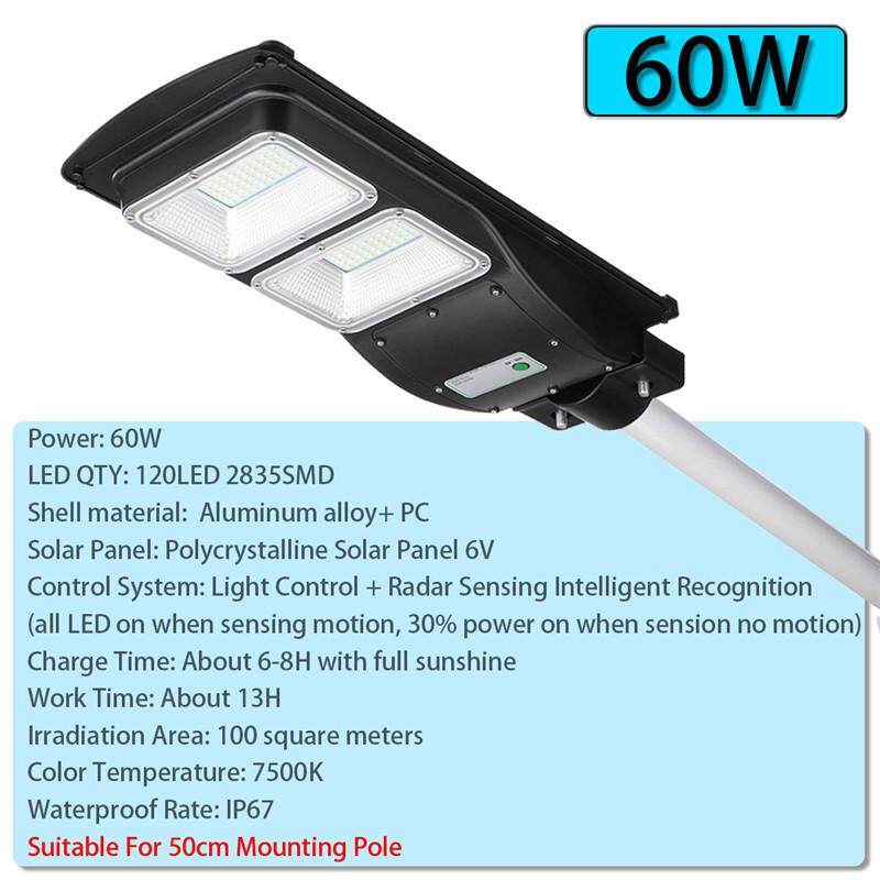 【Free Vận Chuyển + Đèn Flash Deal】60W Năng Lượng Mặt Trời Đèn LED Đường Phố Đèn 120 LED Chống Nước Không Dây Đèn Led + Cảm Biến Chuyển Động Thương Mại Công Nghiệp Cao Cấp an toàn Đèn