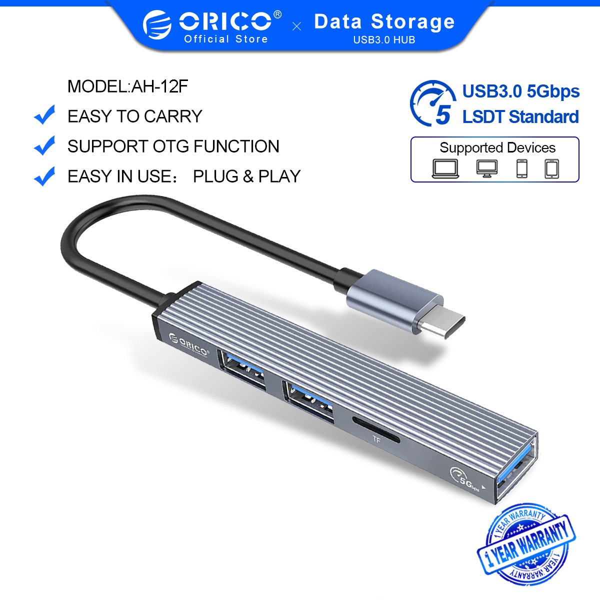 ORICO HUB Nhôm Type C 4 Cổng USB 3.0 2.0 Bộ Chia Di Động Siêu Mỏng Đầu Đọc Thẻ Trạm...