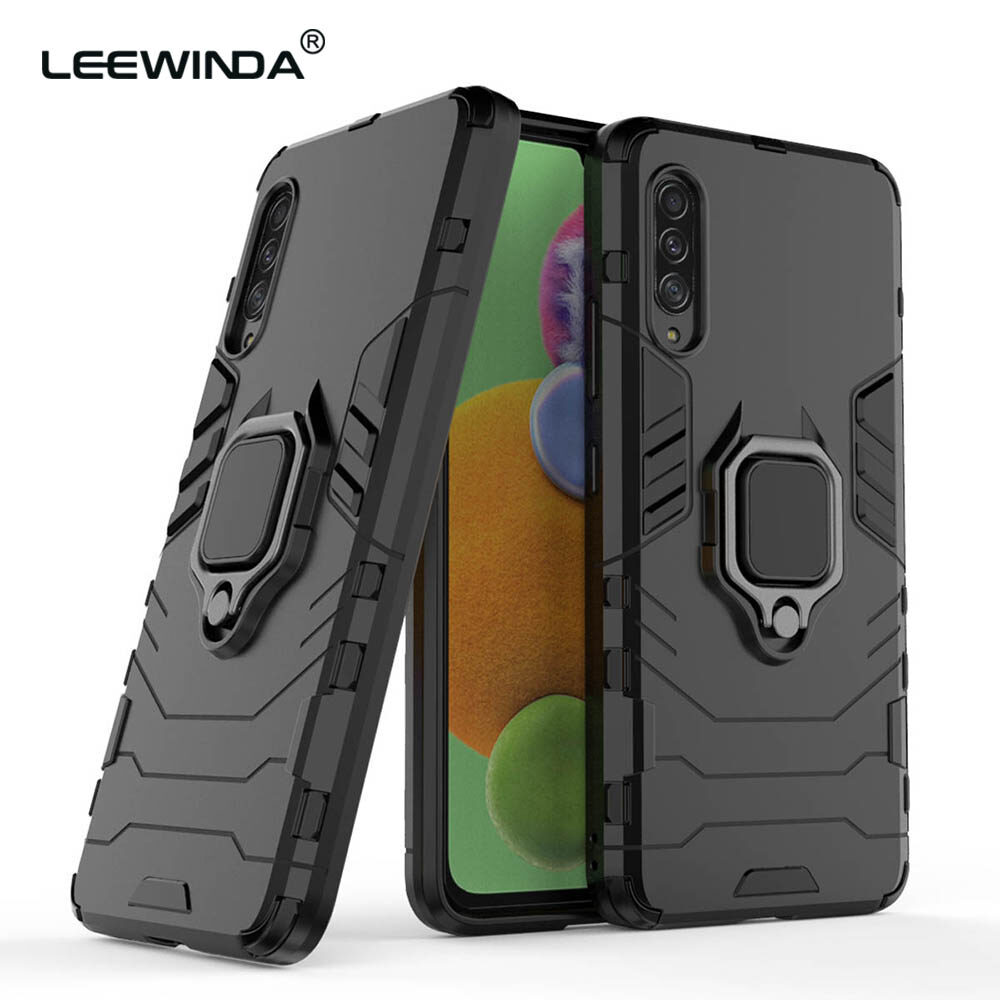 LEEWINDA For Samsung Galaxy A90 5G Phone Case, Silicone TPU And Hard PC Luxury Armor Shockproof Metal Ring Holder Cover